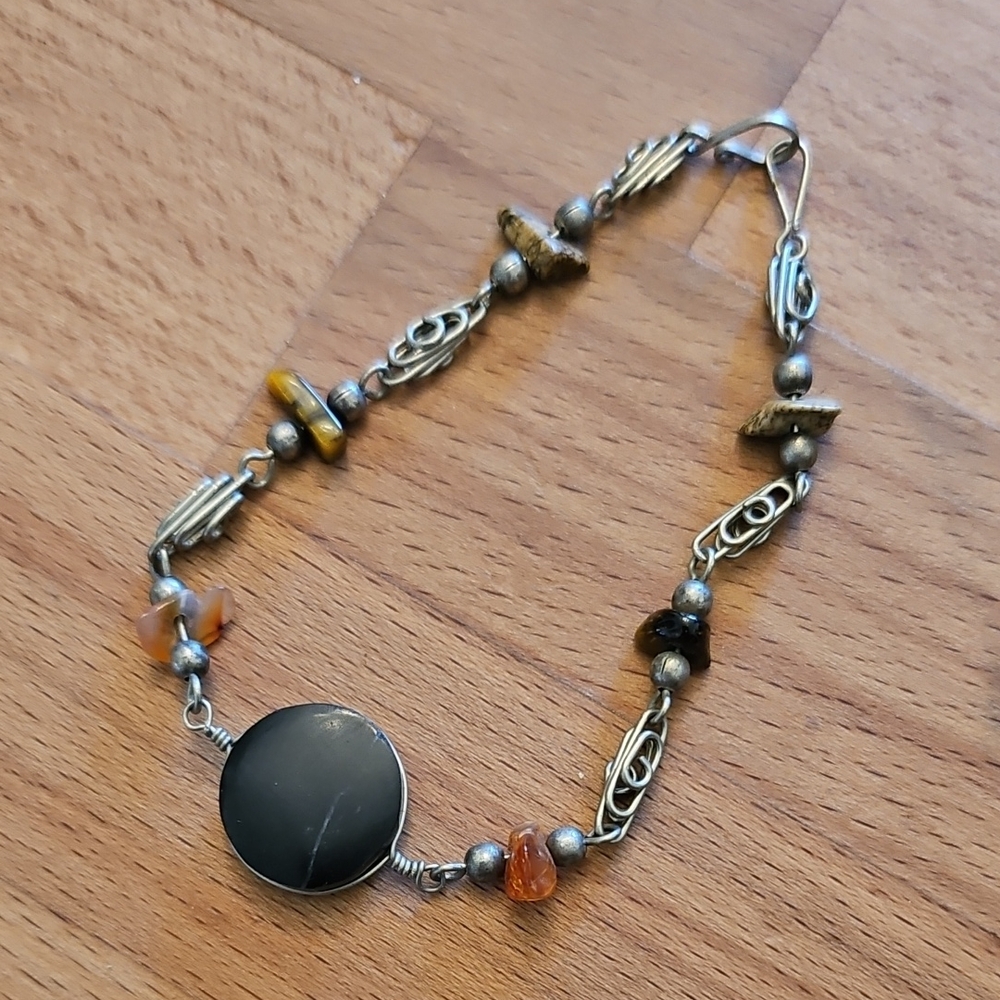 Elegant Silver and Brown Beaded Bracelet